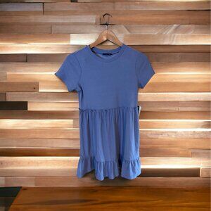 As U Wish Womens Baby Doll Dress Mini XS Blue Short Sleeve Tiered Soft Knit Y2K